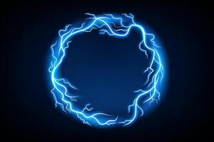 Blue Circle Lightning Ring with Sparks Effect, Vector Illustration