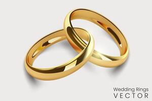 Gold Interlaced Wedding Rings, Realistic Rings, Vector Illustration