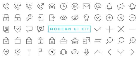 Modern UI Kit - Shopping and ecommerce icons set. Set of shopping bag, buy cart, delivery, payment, contact us, map location, user, arrows, online assistant and other ui elements and icons vector