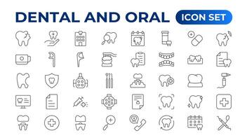 Set of dentist Icons. Simple line art style icons pack. Vector illustration. Dental elements stroke pictogram and minimal thin web icon set. Outline collection. illustration