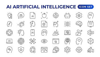 Set of Ai artificial intelligence icon set vector collection. AI Essentials line Icon collection, artificial intelligence icon set in line style, machine learning, smart robotic Free Vector