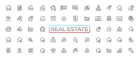 Real Estate minimal thin line web icon set. Included the icons as realty, property, mortgage, home loan and more. Outline icons collection. Simple vector illustration