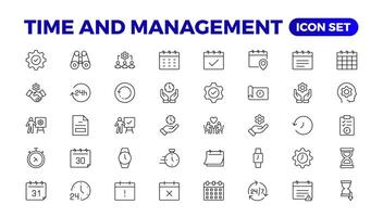 Business and management line icons set. Management icon collection. Project management icon collection. Time management and planning concept. Outline icon set. vector