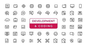 Set of web Development and Coding icons. Line art style icons bundle. vector illustration