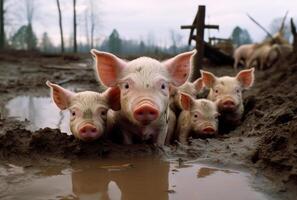 AI generated Piglets wallowing in the mud photo