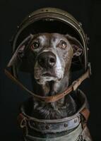 ai generado perro es vestido en de astronauta casco foto