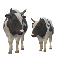 Black and white spotted cow 3D Rendering png