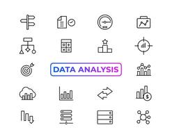 Big data analysis thin line icon set. Data processing outline pictograms for website and mobile app GUI. Digital analytics simple UI, UX vector icons