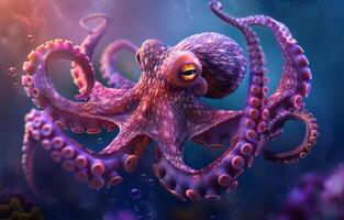 AI generated Octopus swimming in the deep sea photo