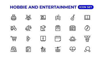 Set of outline hobbies and entertainment icons.Thin outline icons pack. vector