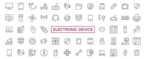 Electronic device line icon set, technology symbols collection, vector sketches, logo illustrations, linear pictograms package isolated on white background