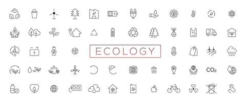 eco simpático relacionado Delgado línea icono conjunto en mínimo estilo. lineal ecología iconos ambiental sustentabilidad sencillo símbolo vector