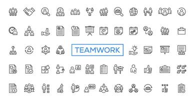 Teamwork line icons set. Businessman outline icons collection. Work group and human resources. Business teamwork, human resources, meeting, partnership, meeting, work group, success vector