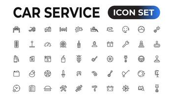 Car service icon set with editable stroke and white background. Auto service, car repair icon set. Car service and garage. vector