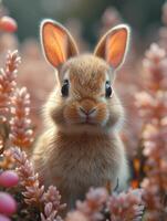 AI generated Cute little rabbit in spring meadow photo