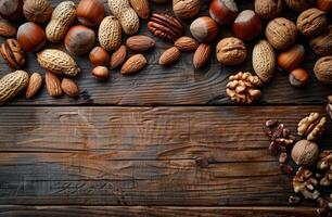 AI generated Different types of nuts in the nutshell. photo