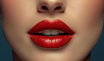 AI generated Woman is wearing red lipstick and her lips are painted bright red. photo