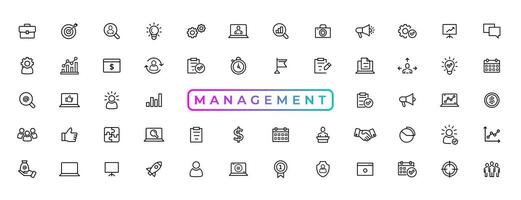 Business Management Outline Icon Collection. Thin Line Set contains such Icons as Vision, Mission, Values, Human Resource, Experience and more. Simple web icons set. vector