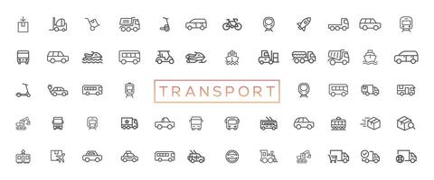 transporte, vehículo y entrega elementos - mínimo Delgado línea web icono colocar. contorno íconos colección vector