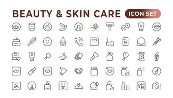 Skin care flat line icons set. Moisturizing cream, anti-age lifting face mask, SPF whitening gel. Outline signs for cosmetic product packages. Skin Care icon Contains linear outlines like Acne, vector