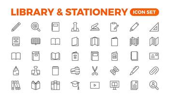 Educational Resources Line Icons set. Backpack, Book,  learning, school. Learning icon set. Contains study, graduation, student, knowledge, learning, school, and stationery icons. vector