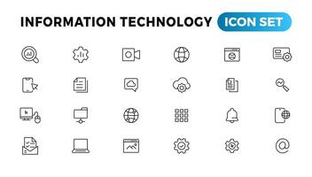 información tecnología línea íconos recopilación. grande ui icono conjunto en un plano diseño. Delgado contorno íconos paquete vector