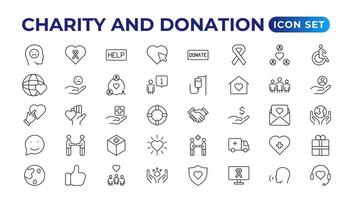 charity and donation icon set. charity and donation icon set, Help, volunteer, donated assistance, sharing, and solidarity symbol. Solid icons vector collection.