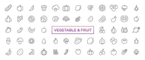 frutas y vegetales - Delgado línea web icono colocar. contorno íconos recopilación. sencillo vector ilustración