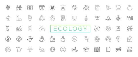 eco simpático relacionado Delgado línea icono conjunto en mínimo estilo. lineal ecología iconos ambiental sustentabilidad sencillo símbolo vector