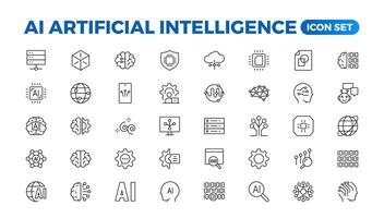 Set of Ai artificial intelligence icon set vector collection. AI Essentials line Icon collection, artificial intelligence icon set in line style, machine learning, smart robotic Free Vector