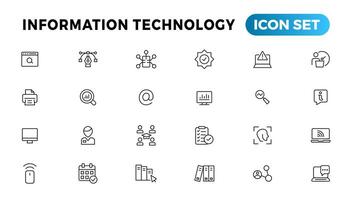 información tecnología línea íconos recopilación. grande ui icono conjunto en un plano diseño. Delgado contorno íconos paquete vector