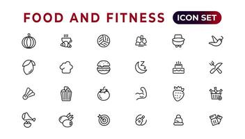 Food and fitness linear icons collection.Set of thin line web icon set, simple outline icons collection, Pixel Perfect icons, Simple vector illustration.