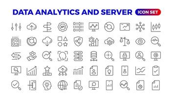 datos análisis, Estadísticas, analítica - mínimo Delgado línea web icono colocar. contorno íconos recopilación. sencillo vector ilustración. datos análisis Delgado línea icono colocar. datos Procesando contorno pictogramas.