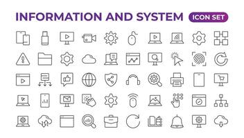 Global Connection, Cloud Data Technology Services, Information Line Icons. Programming coding set of web icons. Software development for and mobile app. Code,  information technology, coder more. vector