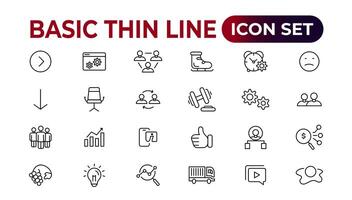 Basic thin line icon for office and web. outline icon set collection. vector