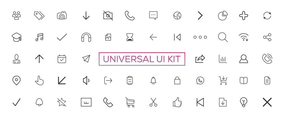 Minimalist and simple looking ui icons set for dark, light mode. Outline isolated user interface elements for night, day themes