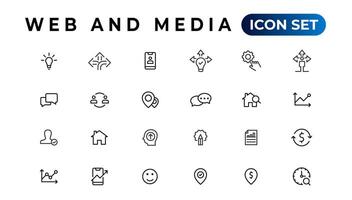 paquete de iconos de audio y video. conjunto de iconos de línea delgada. conjunto de colección de iconos planos. iconos vectoriales simples vector