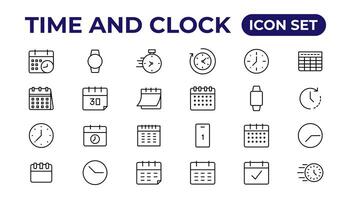 hora y reloj, calendario, Temporizador línea iconos vector lineal icono conjunto