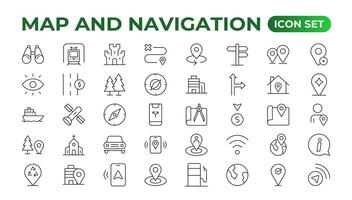 navegación línea íconos vector. símbolo de mapa ubicación. mapa sitio marcador. puntero GPS ubicación símbolo. vector