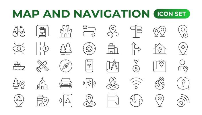 Navigation Line Icons vector. symbol of map location. Map place marker. pointer GPS location symbol.