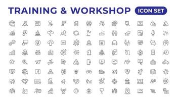 Training and workshop linear icons collection.Set of thin line web icon set, simple outline icons collection, Pixel Perfect icons, Simple vector illustration.