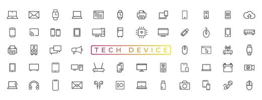 Device and technology line icon set. Electronic devices and gadgets, computer, equipment and electronics. Computer monitor, smartphone, tablet and laptop sumbol collection - stock ... vector