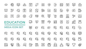 E-learning icon set. Online education icon set. Thin line icons set. Distance learning. Containing video tuition, e-learning, online course, audio course, educational website vector