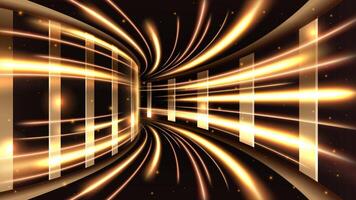 Abstract Gold Light Lines Passed along The Edge of The Hallway, Vector Illustration