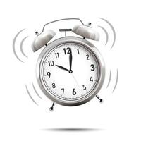 Realistic Chrome Alarm Clock Ringing, Isolated on White Background, Vector Illustration