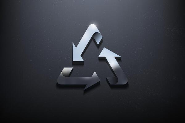 Recycle 3D Logo Design, Shiny Mockup Logo with Textured Wall. Realistic Vector, Vector Illustration