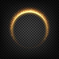 oro brillante circulo con agujero, elegante iluminado ligero anillo o eclipse. vector ilustración