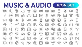 Music and audio universal thin line icons set on white background, Pixel Perfect icons, Simple vector illustration.