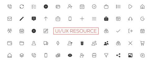 Minimalist and simple looking ui icons set for dark, light mode. Outline isolated user interface elements for night, day themes vector