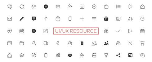 Minimalist and simple looking ui icons set for dark, light mode. Outline isolated user interface elements for night, day themes vector